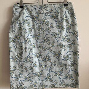 Ann Taylor Skirt Size 4 Petite Floral Vine Pencil Paisley Blue Yellow